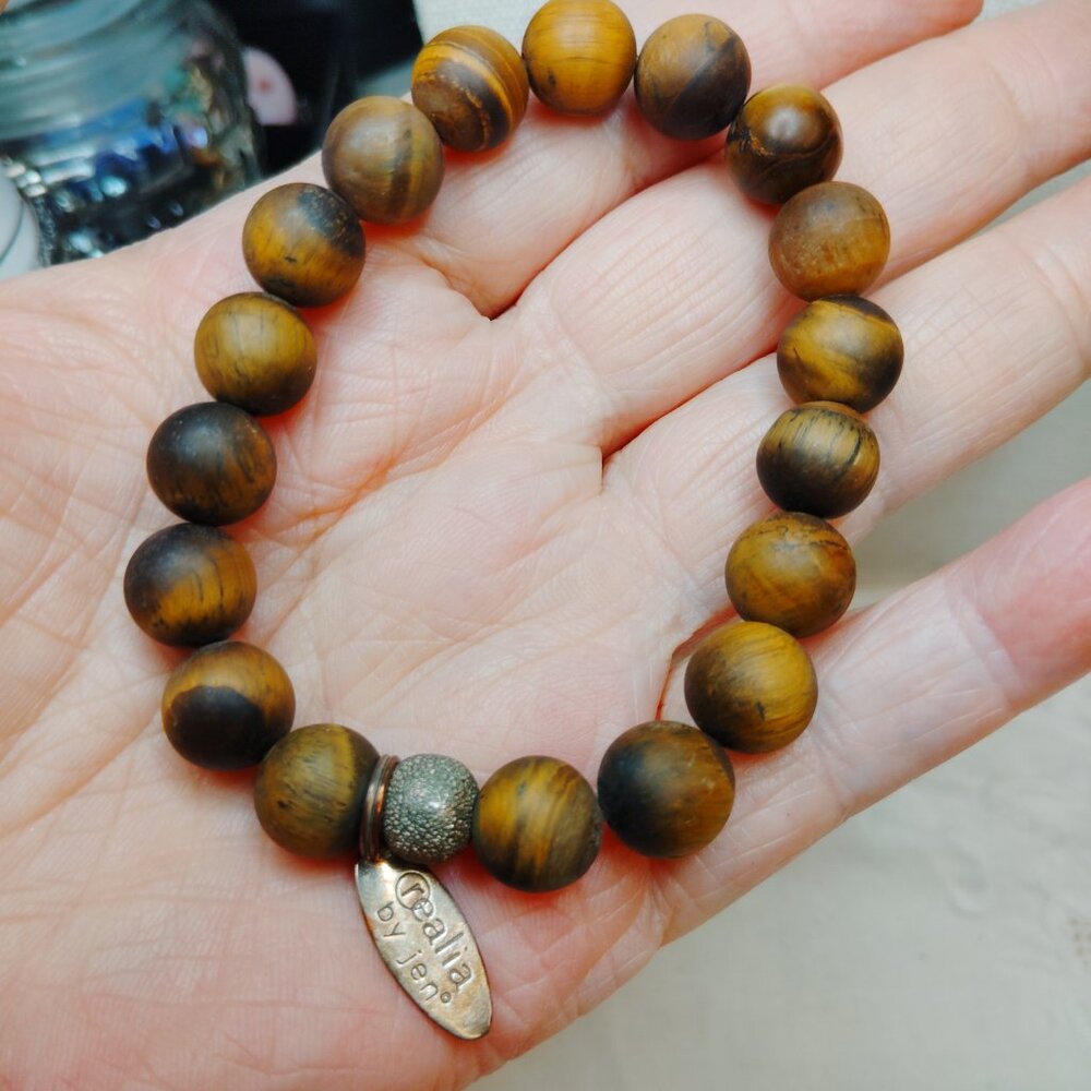 Cealia by Jen Wood‑Grain Stone & Tiger’s Eye Stretch Bracelet